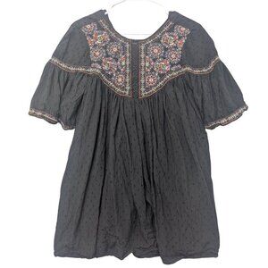 Zara Dress Skort Top Embroidered Black Flowy Boho loose ruffle floral medium